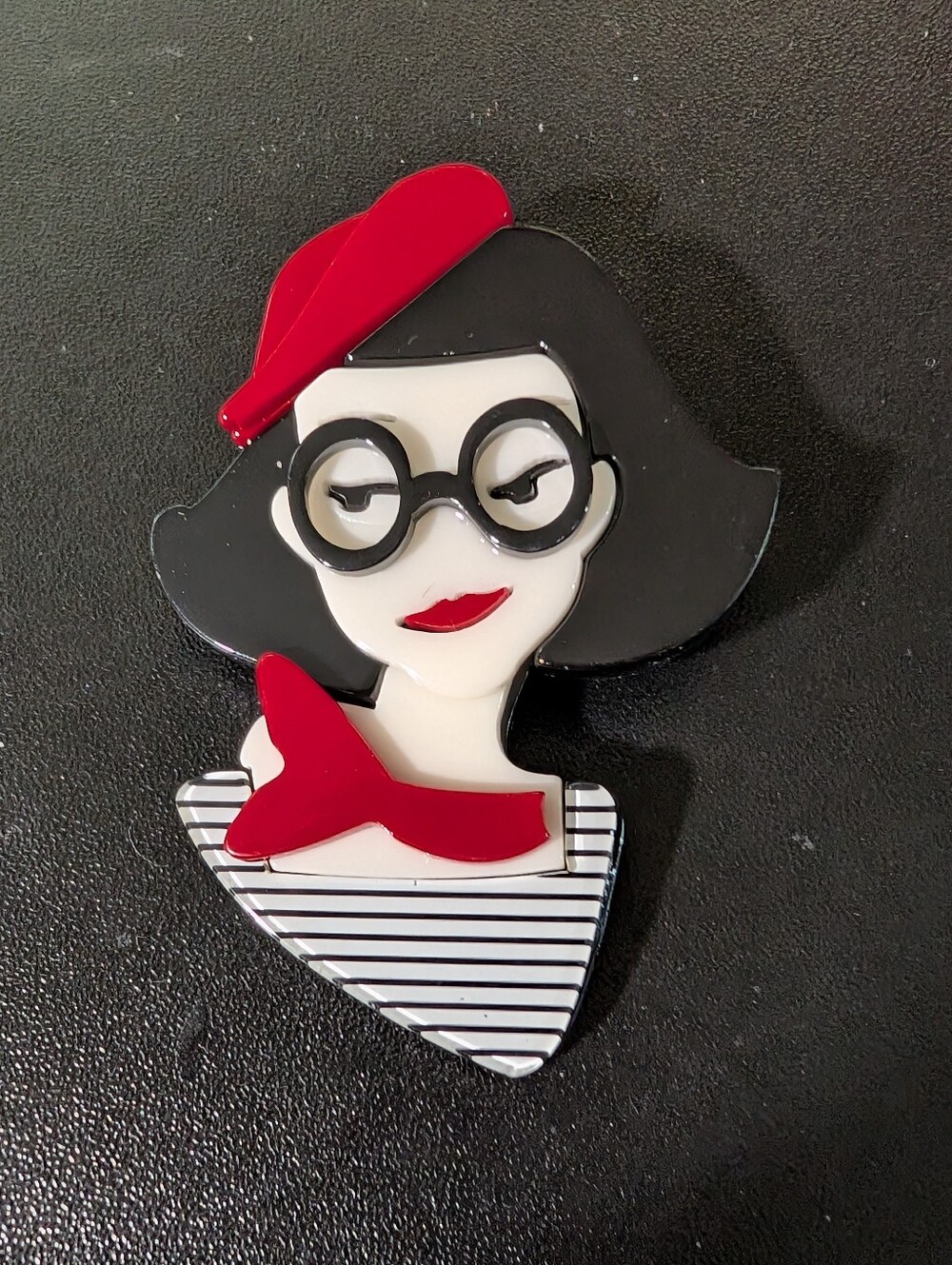 French Girl Red Beret Acrylic Brooch Parisian Retro Statement Pin